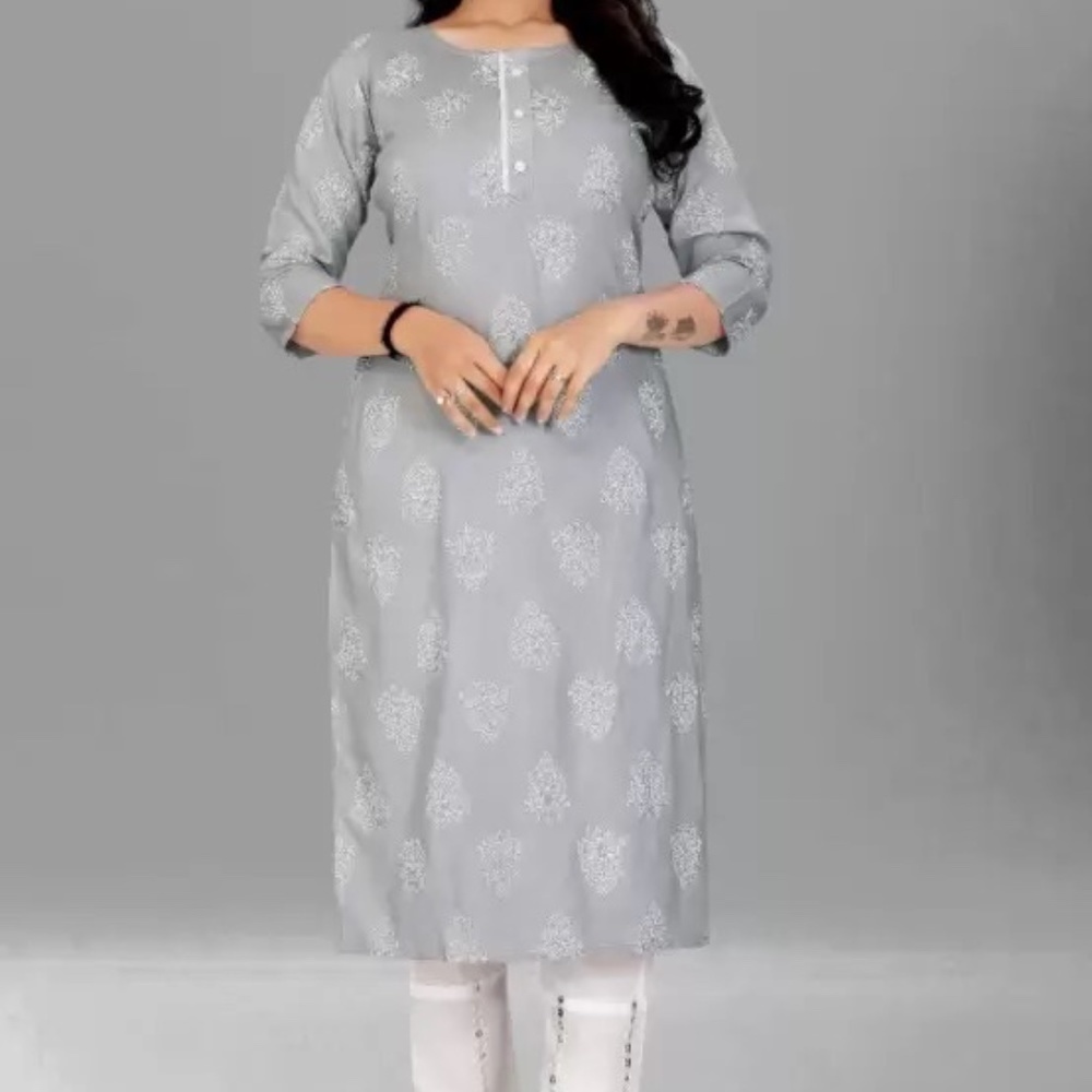 Light Greyish Blue Cross Stitch Embroidered Kurta, Size large‎